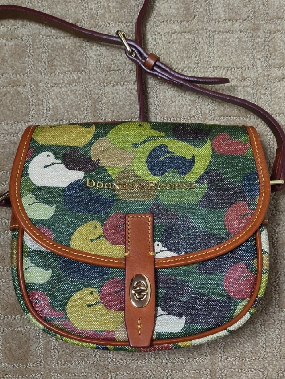 Dooney & Bourke Multicolor Duck Print Crossbody with Tan Trim